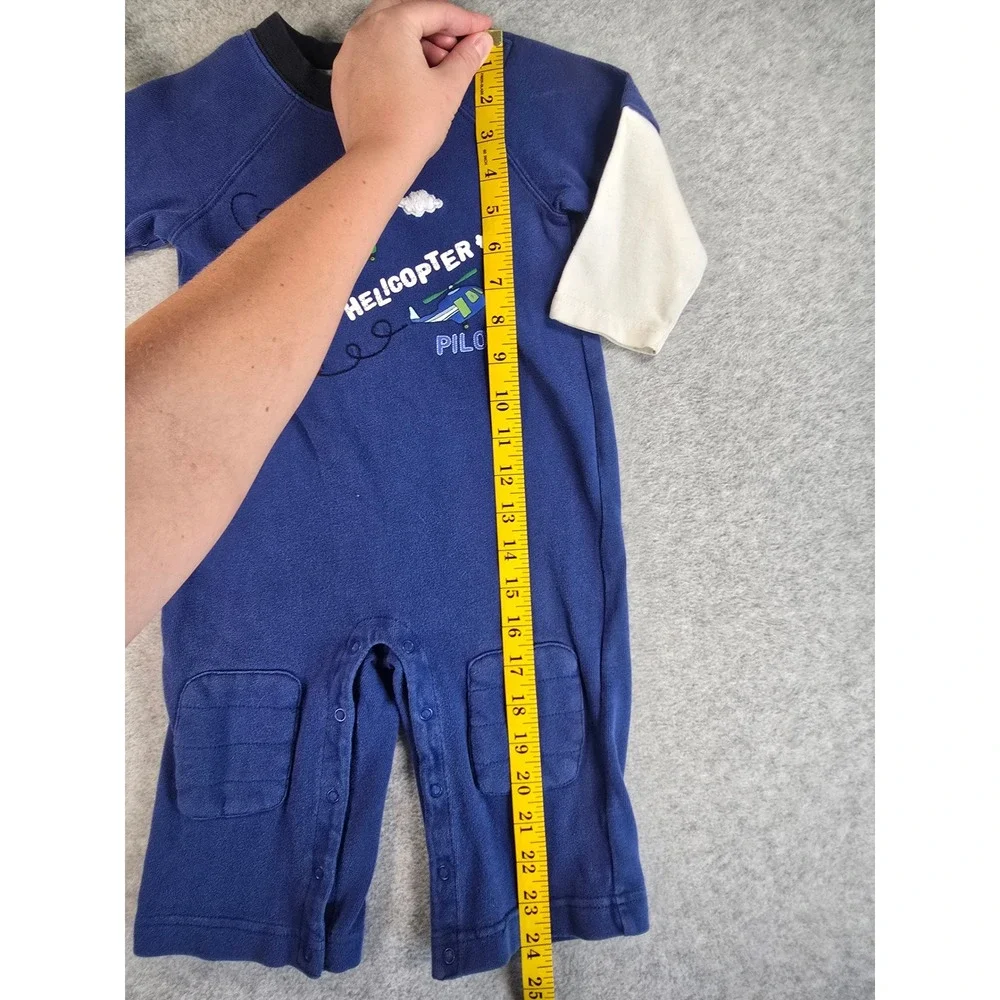 Gymboree Helicopter Romper Y2K 12-18m Blue Pilot Graphic Vintage 2007 Cotton